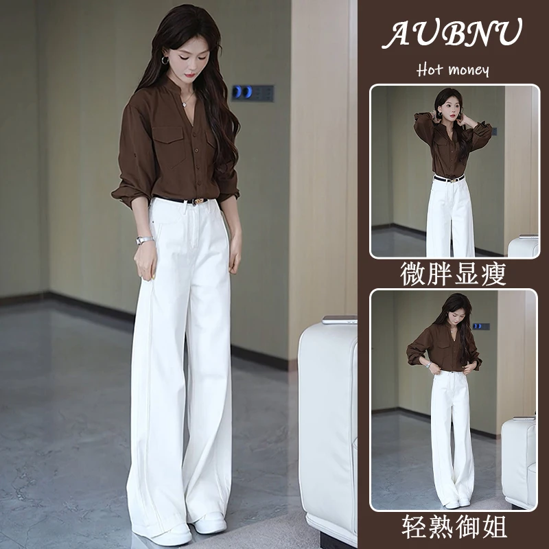 2025超火秋装一整套法式高级感气质通勤职业咖色衬衫上衣套装裤夏