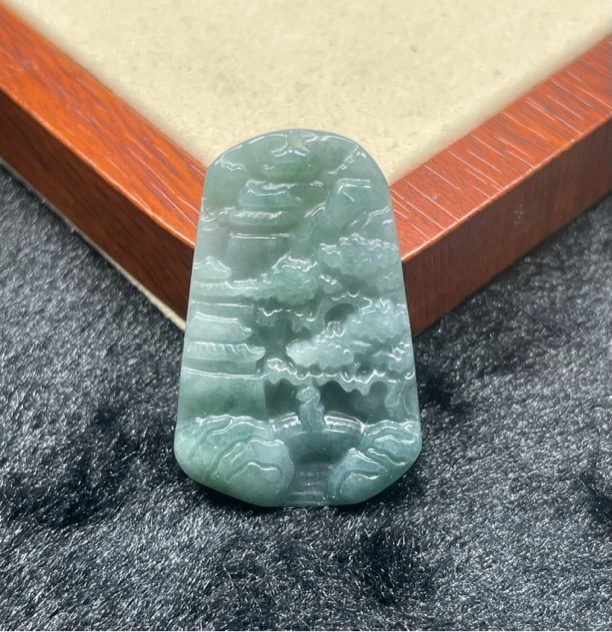 天然a货翡翠山水牌