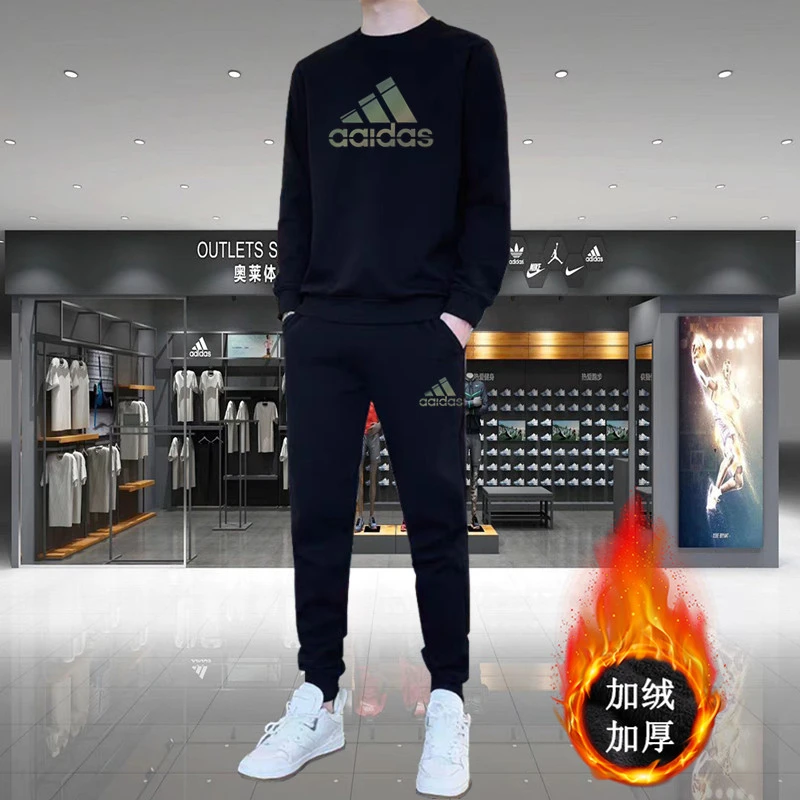 【奥莱正品】秋冬男士爆款卫衣卫裤两件套情侣加绒加厚休闲运动套装