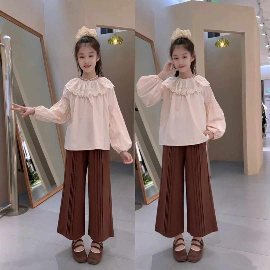 女童套装春装2025新款洋气儿童开春穿搭时髦衬衫女孩阔腿裤春秋款