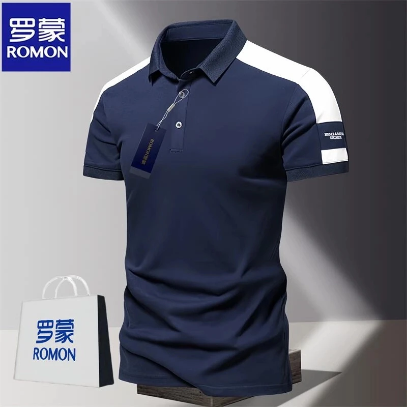 Romon/罗蒙男士修身POLO衫夏季薄款短袖T恤休闲商务高档宽松上衣T