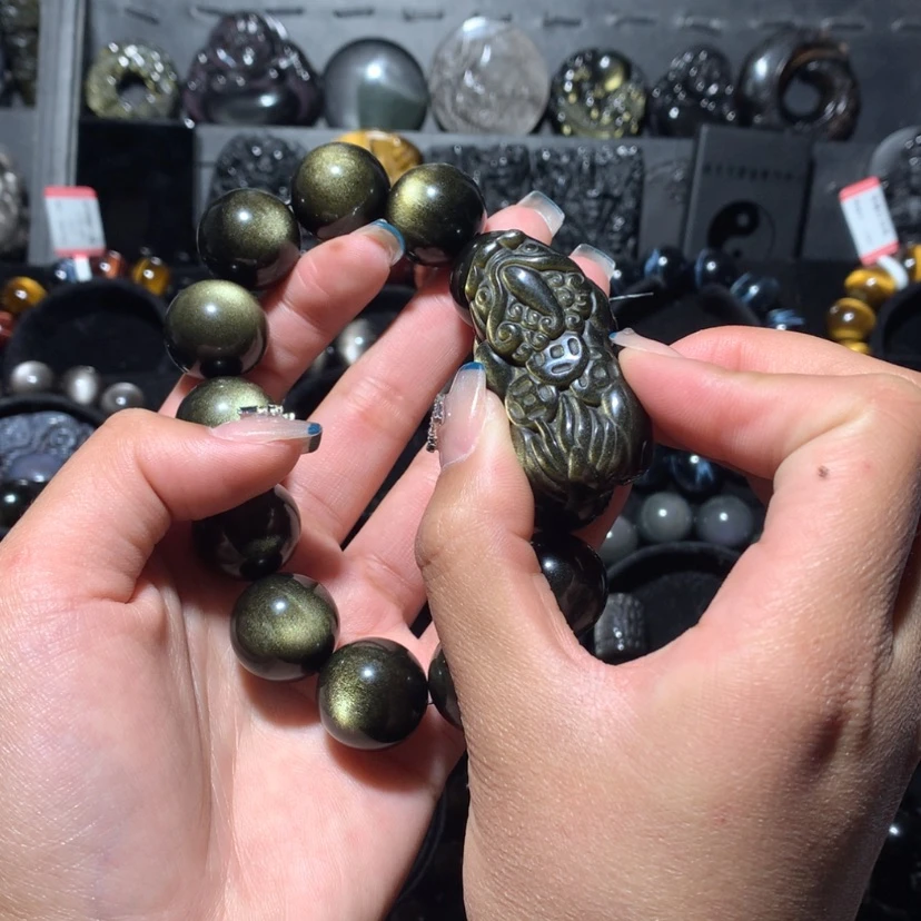 【闪购商品】黑曜岩手链未镶嵌鲸*