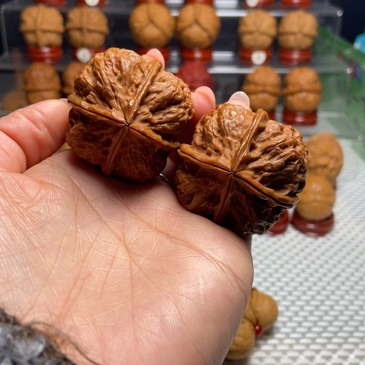 把件文玩核桃35洛神牡丹四棱