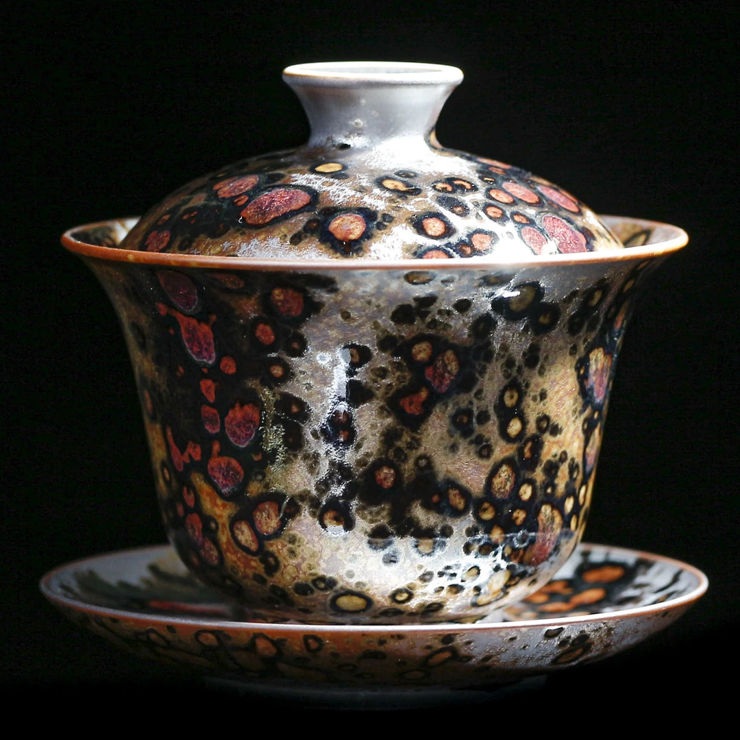 【柴房丨央网】斑鹿三才盖碗大款 随缘发柴烧每只都不同