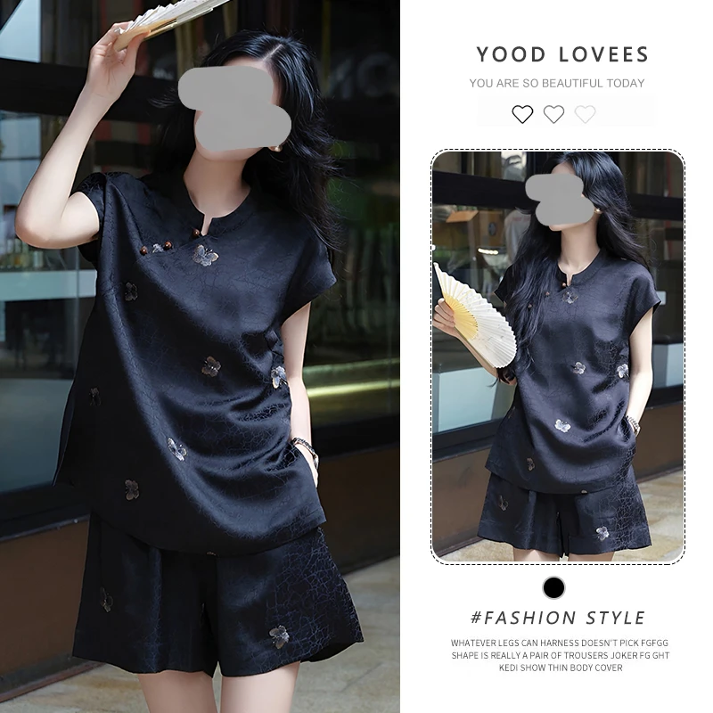 极简风时尚蝴蝶印花衬衫女2025夏季大码胖MM上衣高腰短裤两件套