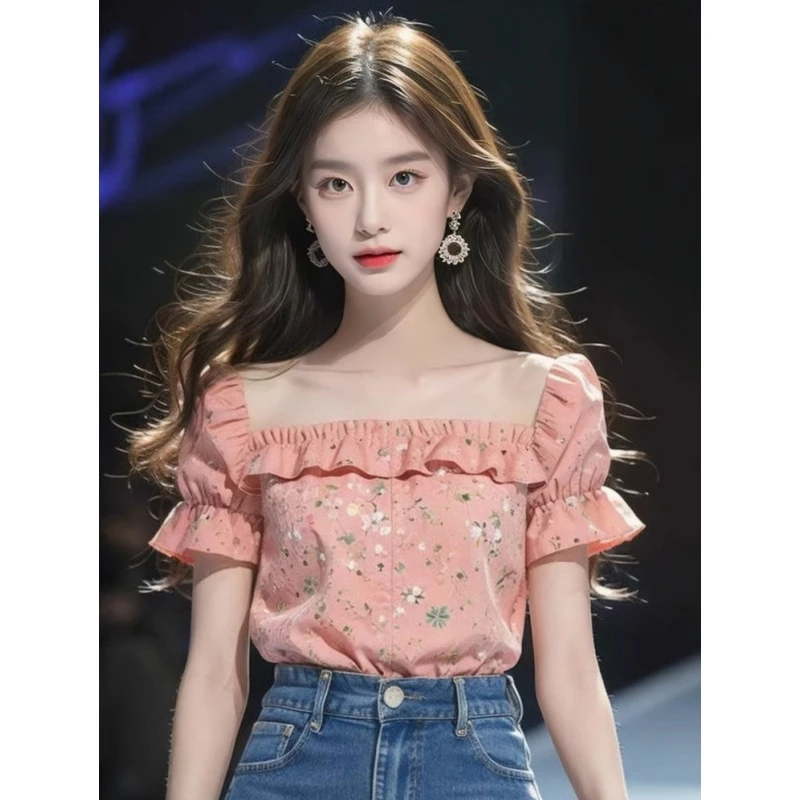 捡漏专柜撤回~别致独特洋气木耳边短袖衬衫女夏季超好看气质上衣