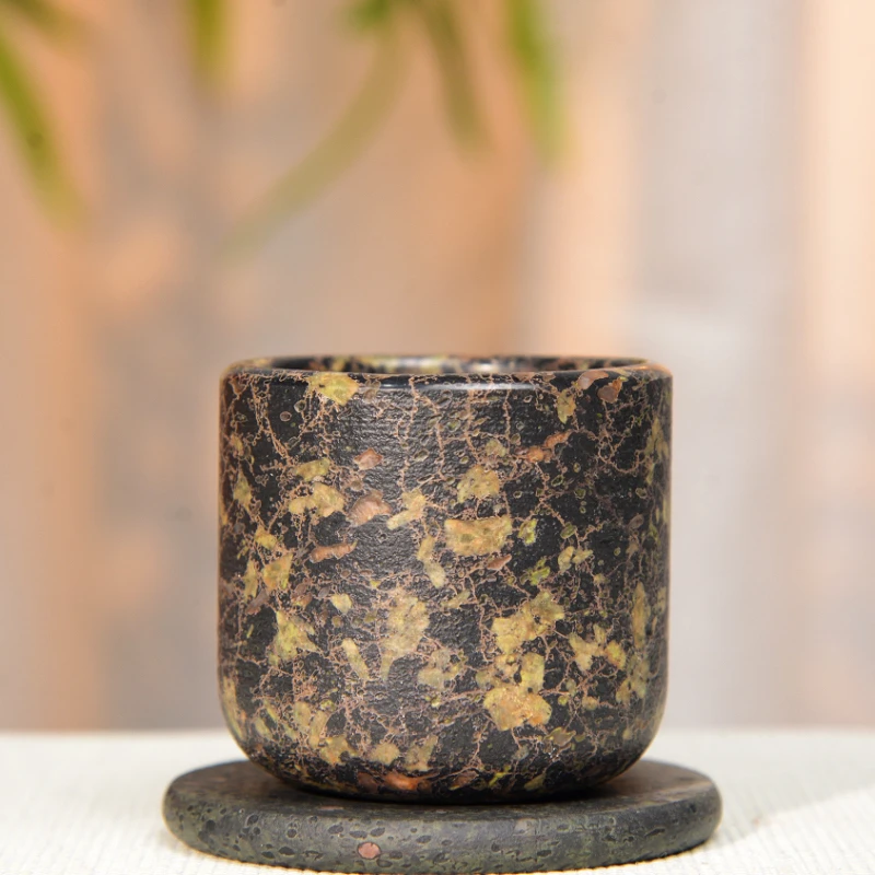 天然安山玉大师设计能量磁吸养生创意玉石直筒杯 随机多样性发货