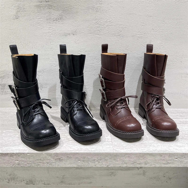 复古英伦风马丁靴女2025夏季新款粗跟皮带扣短靴机车靴百搭单靴潮