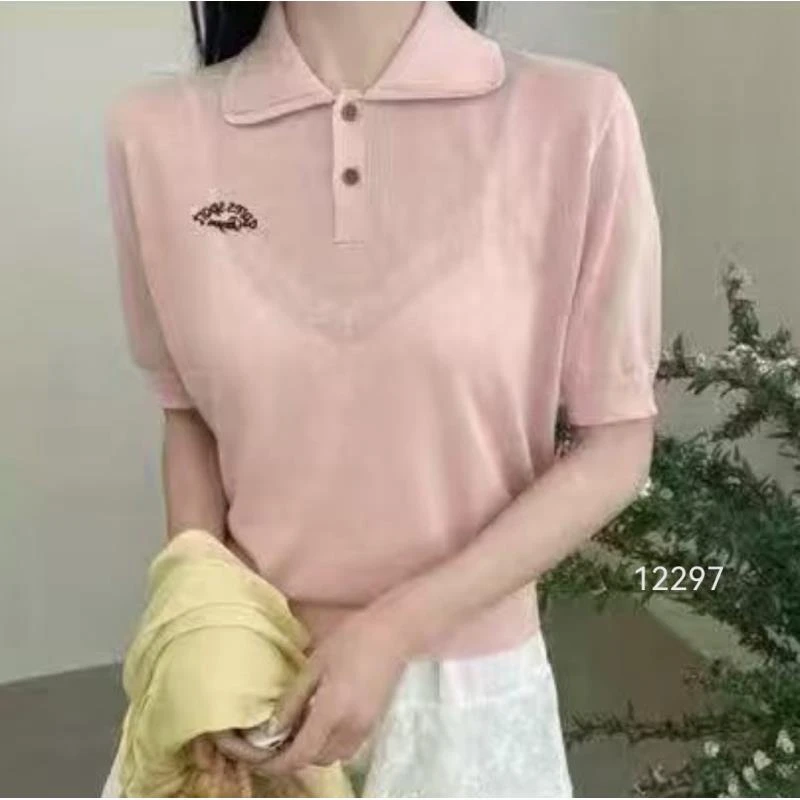 12297 （部分无水洗唛，介意慎拍）WANGDAN新款刺绣翻领针织短袖