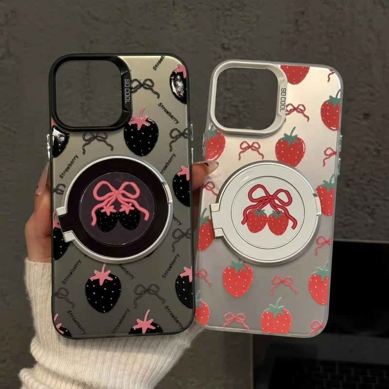 适用苹果16pro创意iPhone15手机壳磨砂彩银华为p60小众蝴蝶结草莓