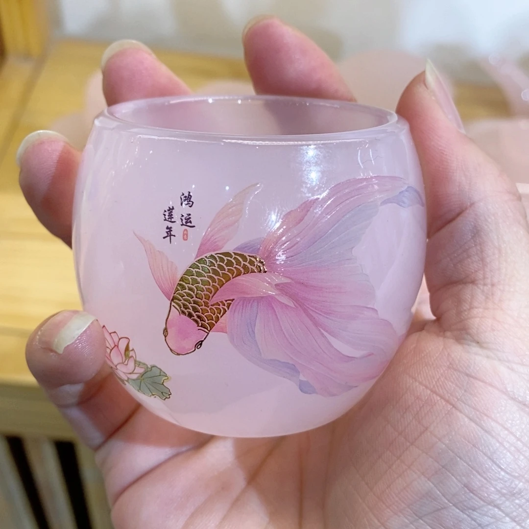 粉鱼琉璃主人杯2个
