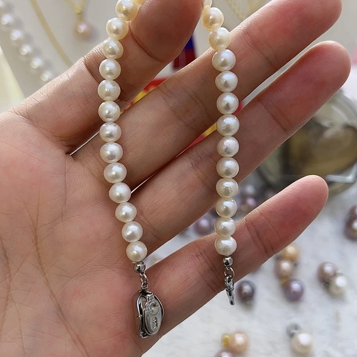 合金白珠手链淡水珍珠