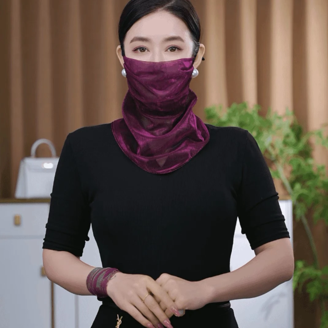 韩版新款夏季防晒面纱炫彩挂珠多功能围巾丝巾时尚洋气款面罩百搭