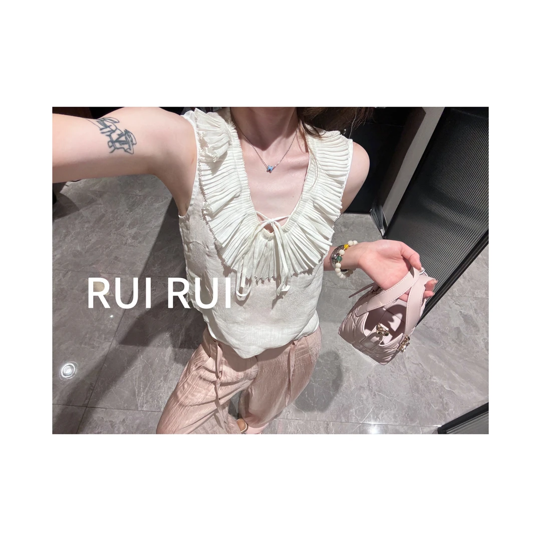 RUIRUI瑞 【重工风琴领】夏款薄款荷叶边系带减龄无袖上衣BX1042R