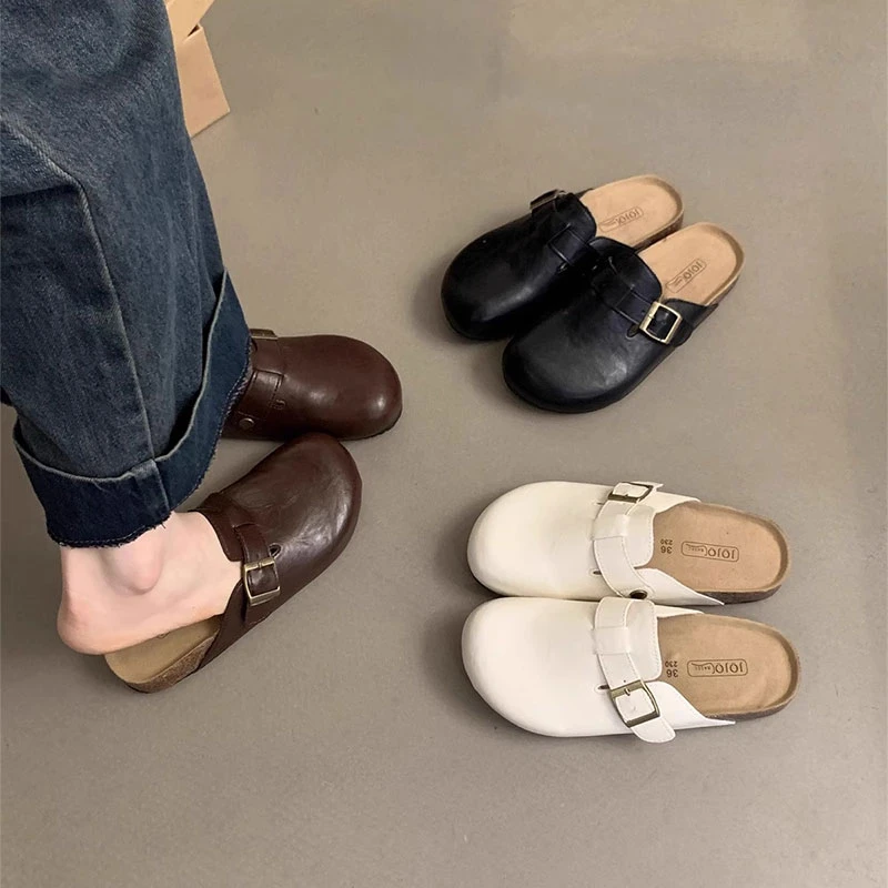 厚底半拖勃肯鞋女2025新款夏秋外穿时尚气质软底一脚蹬包头凉拖鞋