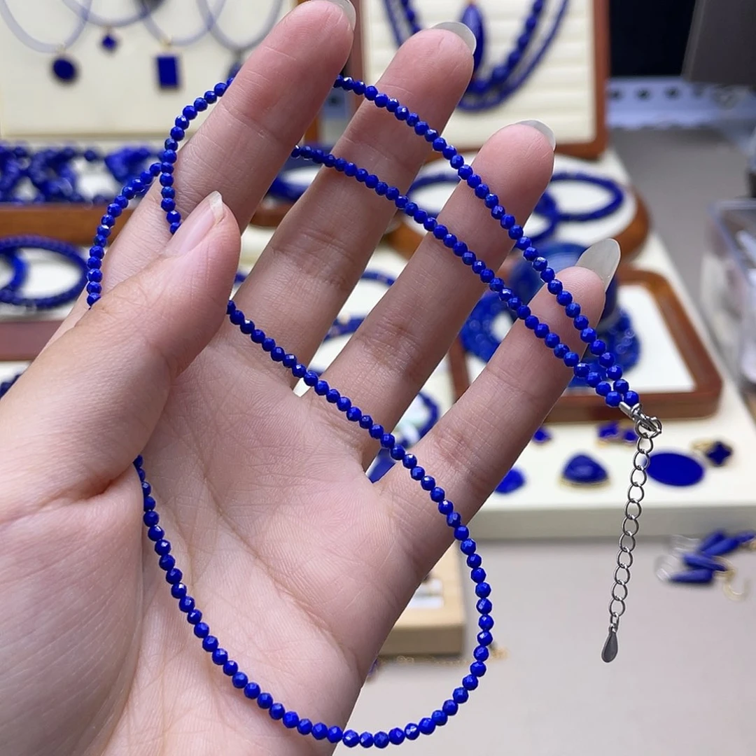 银S925镶嵌青金石项链2+刻面