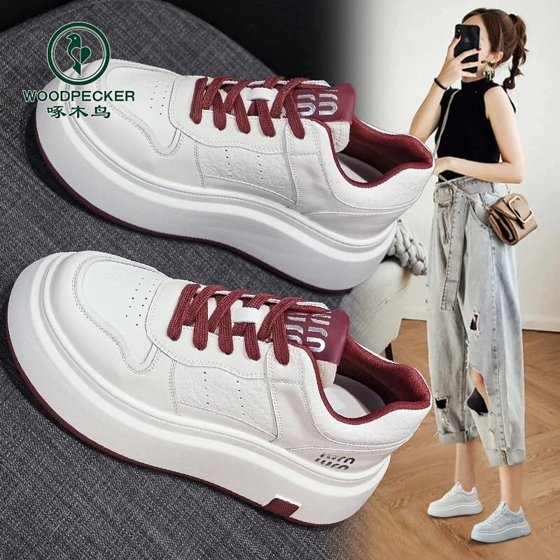 啄木鸟厚底小白鞋女2025春季新款百搭舒适时尚增高松糕鞋休闲板鞋