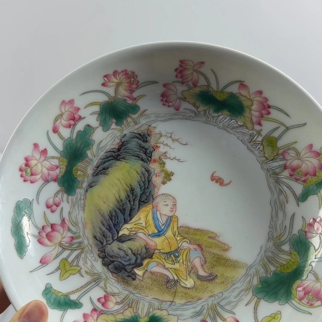 波***盘粉彩花卉纹陶瓷盘
