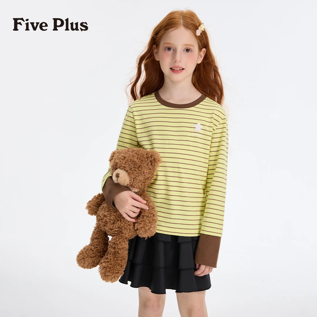 Five Plus童装女童上衣2025新款女孩衣服休闲撞色洋气时髦儿童t恤