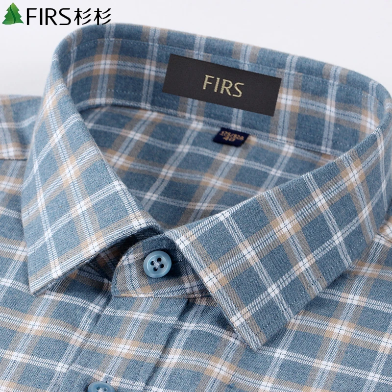 衫衫秋季新款纯棉衬衫男长袖格子中年休闲全棉磨毛衬衣男款爸爸装