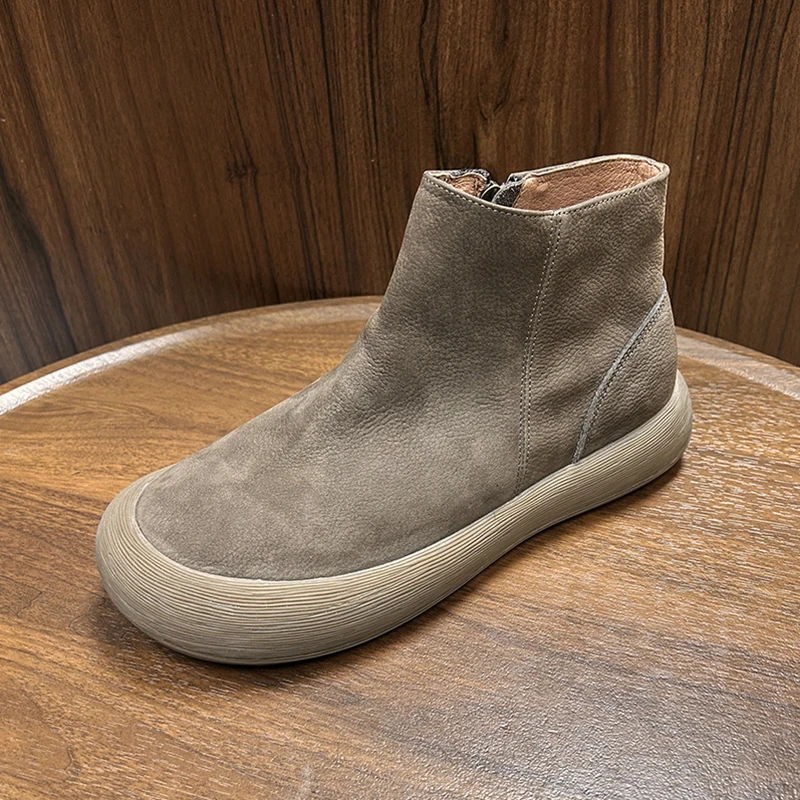 秋冬新款马丁靴男真皮切尔西靴侧拉链短靴复古软底高帮鞋加绒棉鞋