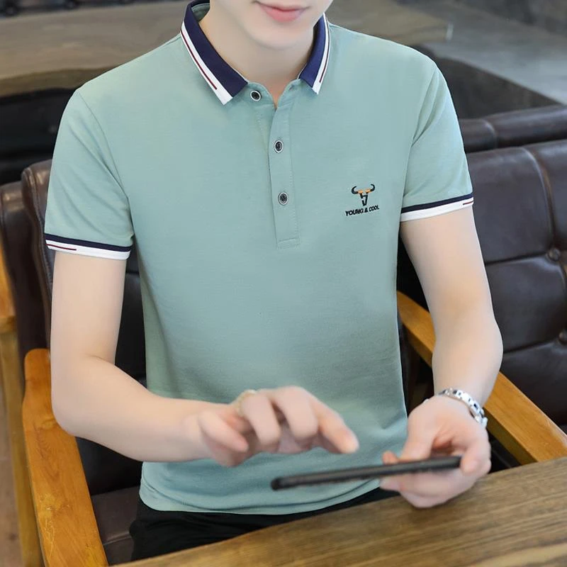 米诺狄2025年夏季潮流翻领男装体恤POLO衫时尚百搭休闲带领子短袖