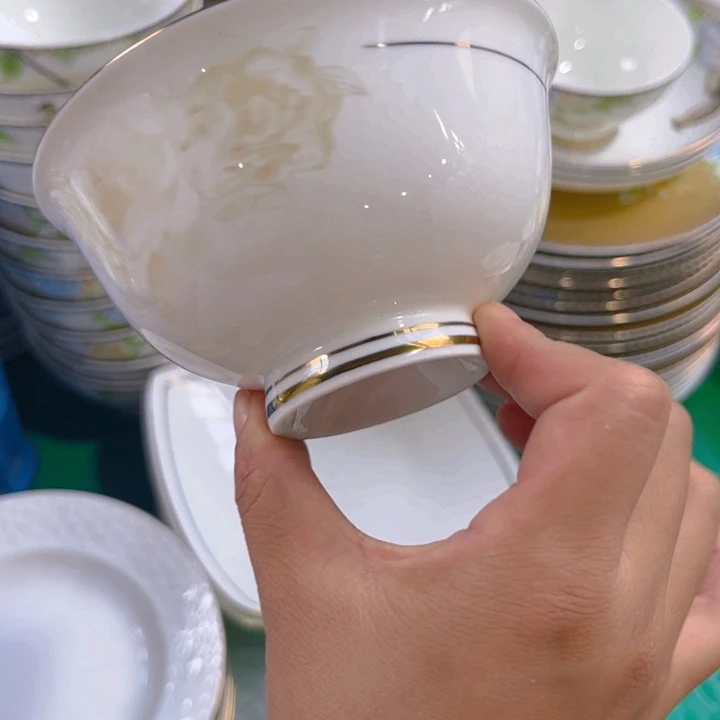瓷片秒金高脚碗十个微瑕4.5寸