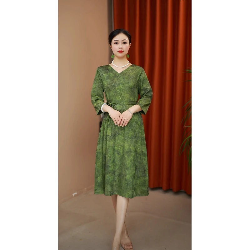 青春YJ31076妈妈装气质中长款连衣裙