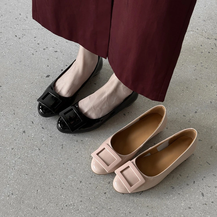 浅口单鞋平底2025年秋季简约浅口圆头方扣内增高单鞋舒适通勤鞋