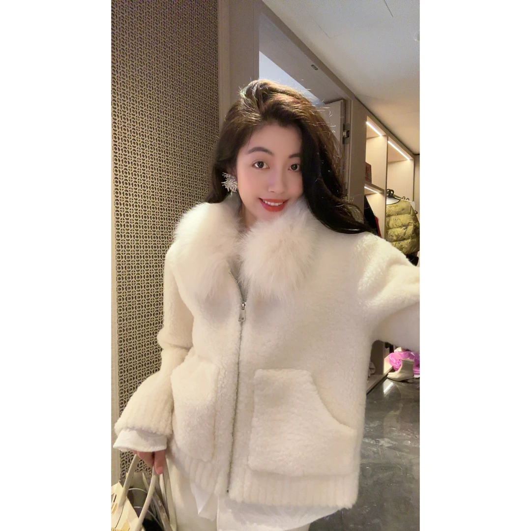 N.COU妮蔻25冬新款气质百搭超柔软狐狸毛拼接短款毛毛外套DY10852