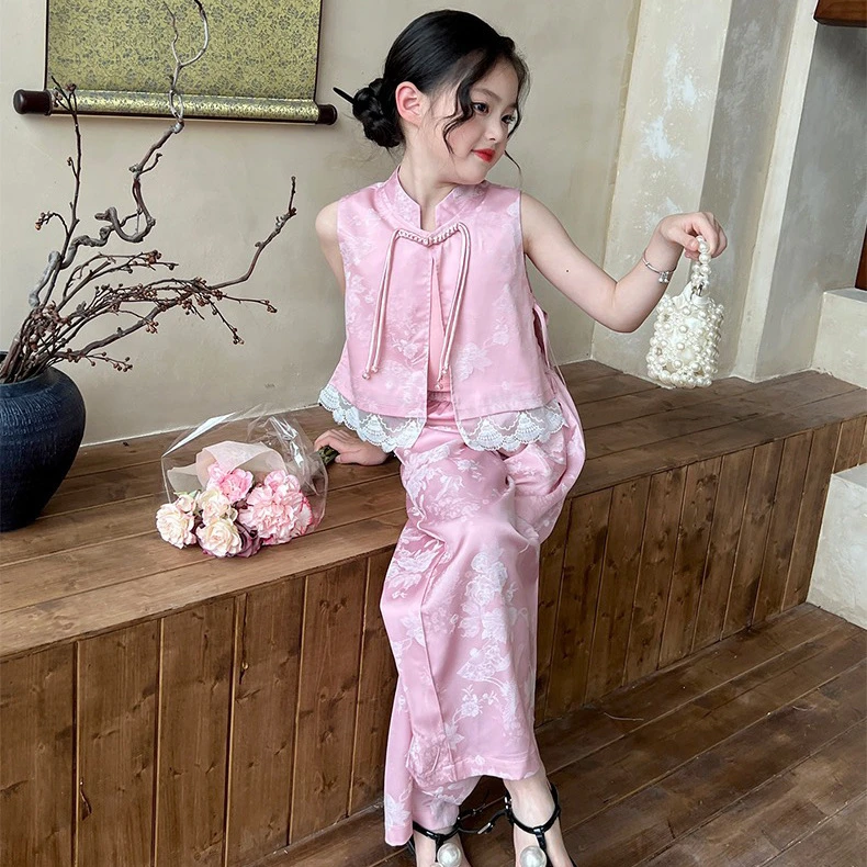 衣服童装装儿童宝宝季女童夏装新款爆款花边三件套小女孩套装