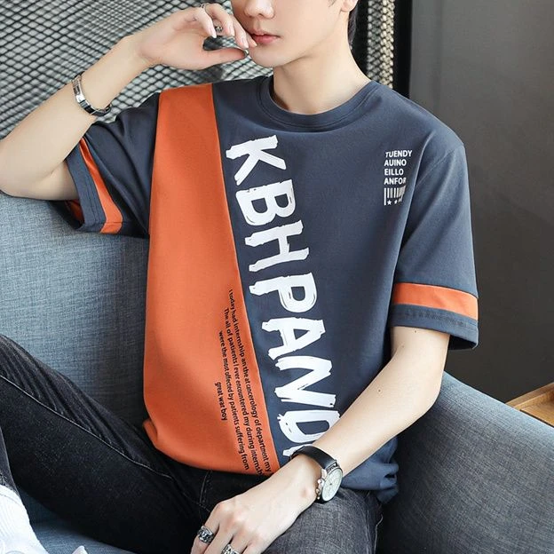 短袖t恤男士夏季2025新款ins潮牌冰感潮流拼接男装薄款上衣男