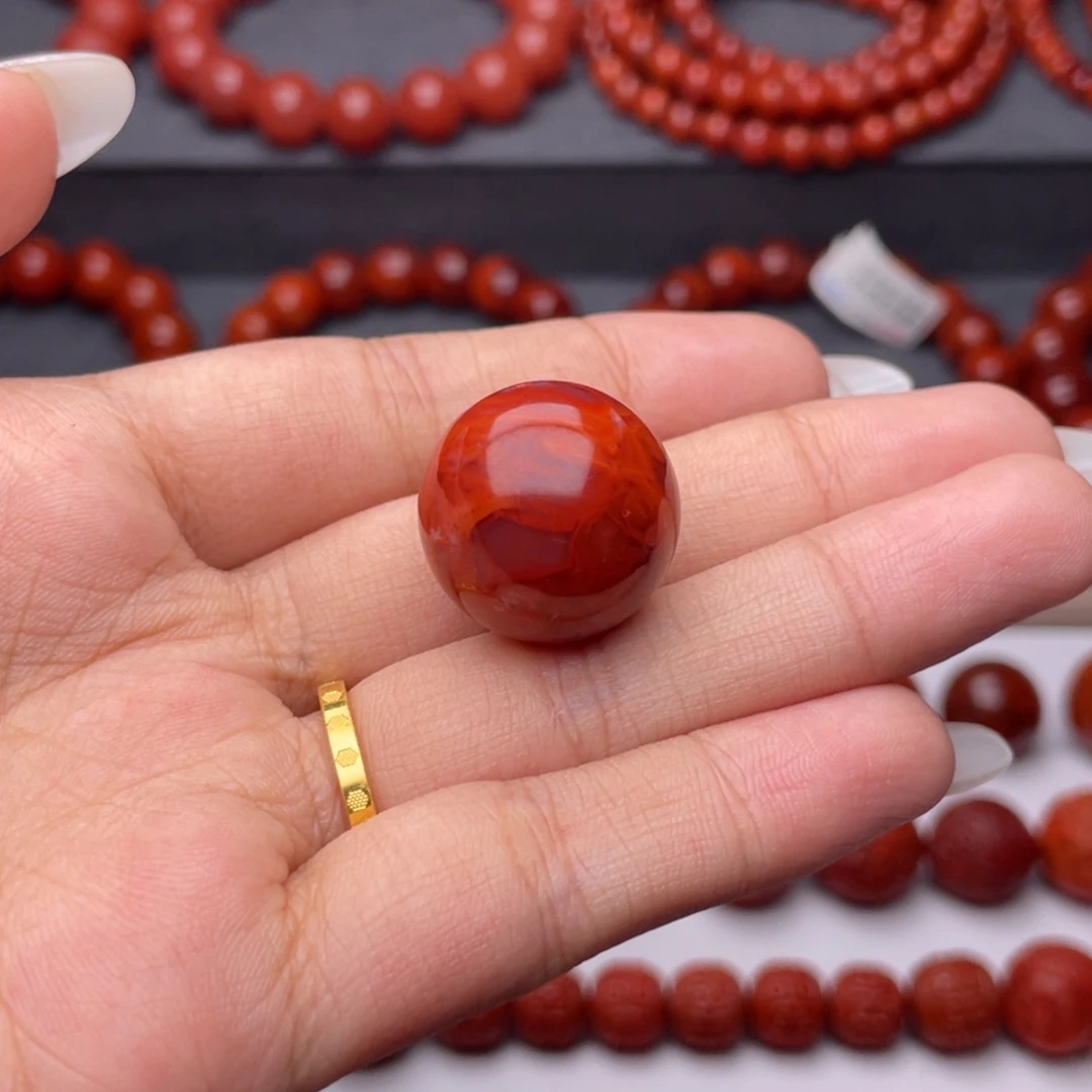 用***8南红玛瑙未镶嵌手串Y19.9mm牛血火焰单珠