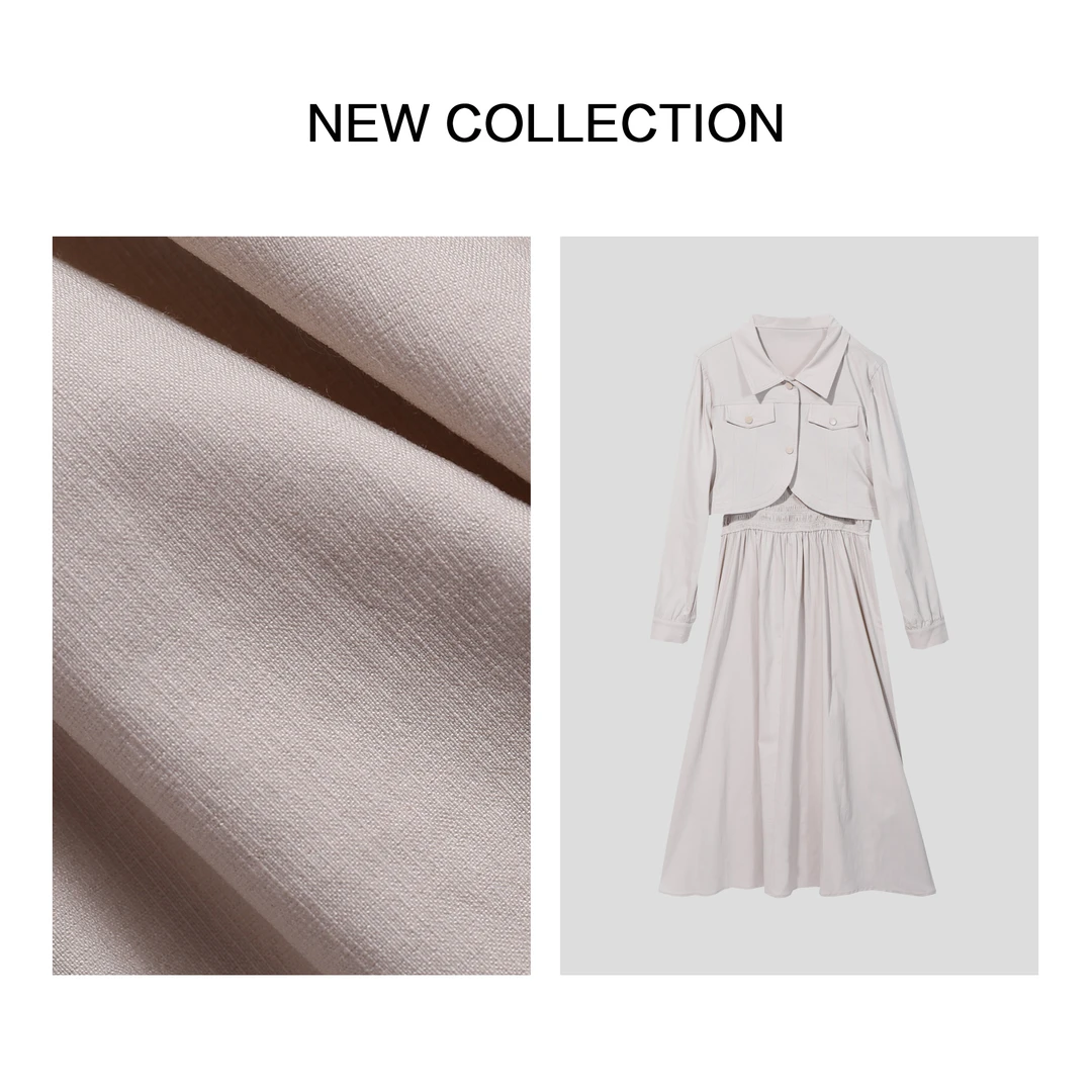 L1F38079B 简约设计杏色外套+连衣裙