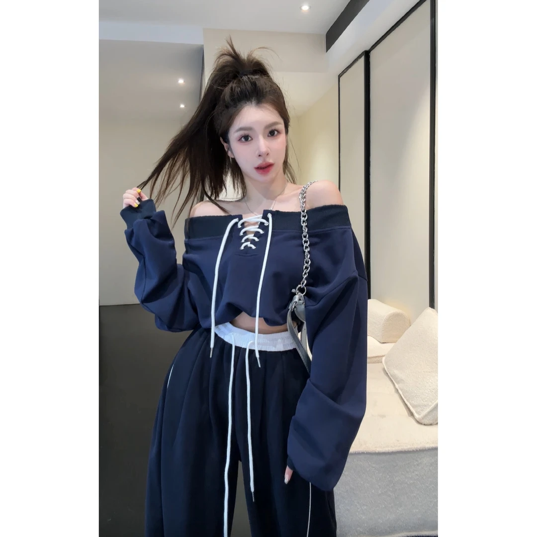 【HuiHui】韩版设计感小众绑带短款卫衣女宽松百搭长袖上衣（A853）