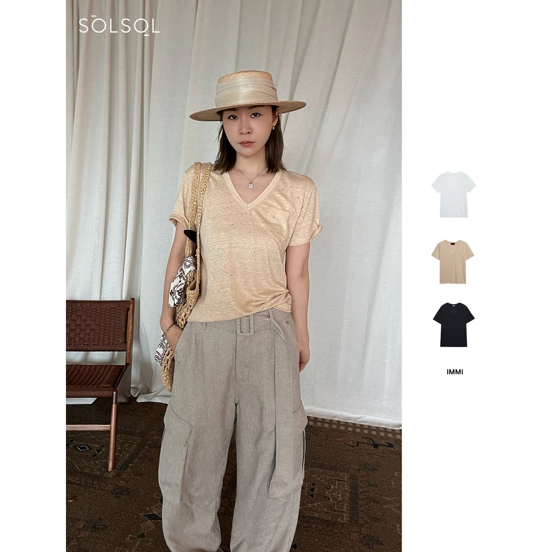 IMMI  设计师品牌 25春夏新品 麻感针织V领T恤  SOLSOL