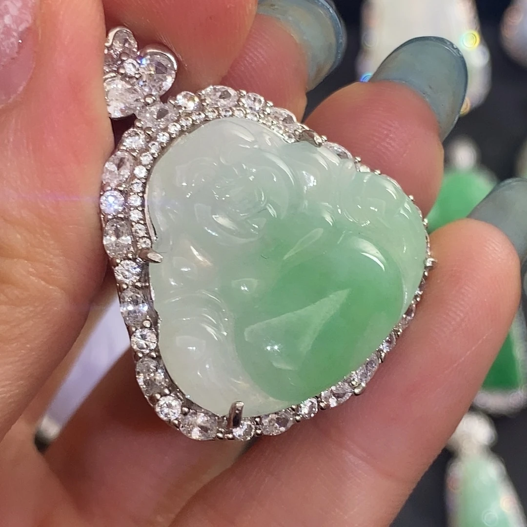 翡翠银S925镶嵌颈饰天然翡翠