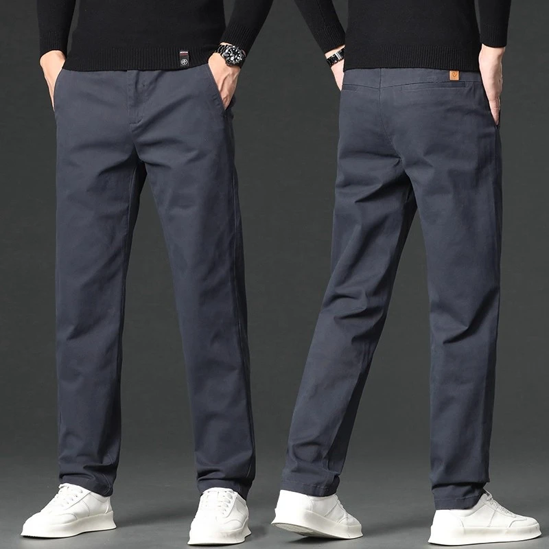 2025新款高端灰色休闲裤男宽松直筒弹力中年商务纯棉秋冬季裤子