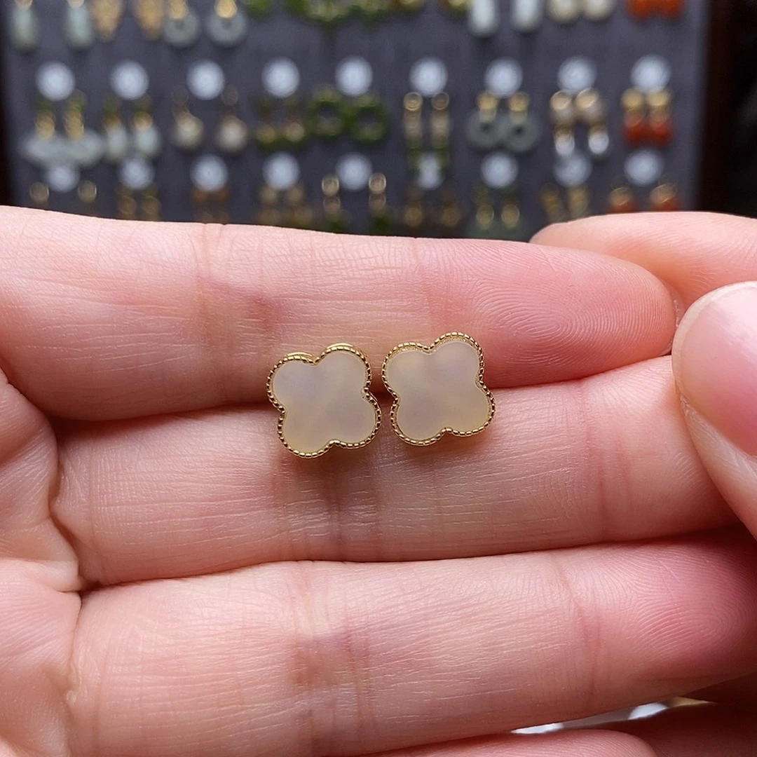 银S925镶嵌和田玉耳饰