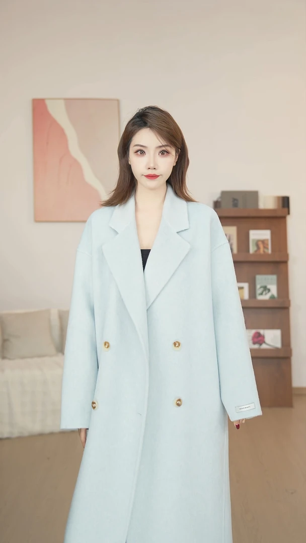 【芊丽蓝服饰外套】2025新款双面羊毛大衣中长款女时尚双排扣-2288