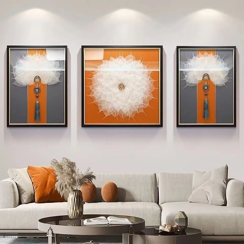 WY03客厅装饰画三联画菩提叶沙发背景墙现代简约轻奢手工立体挂画