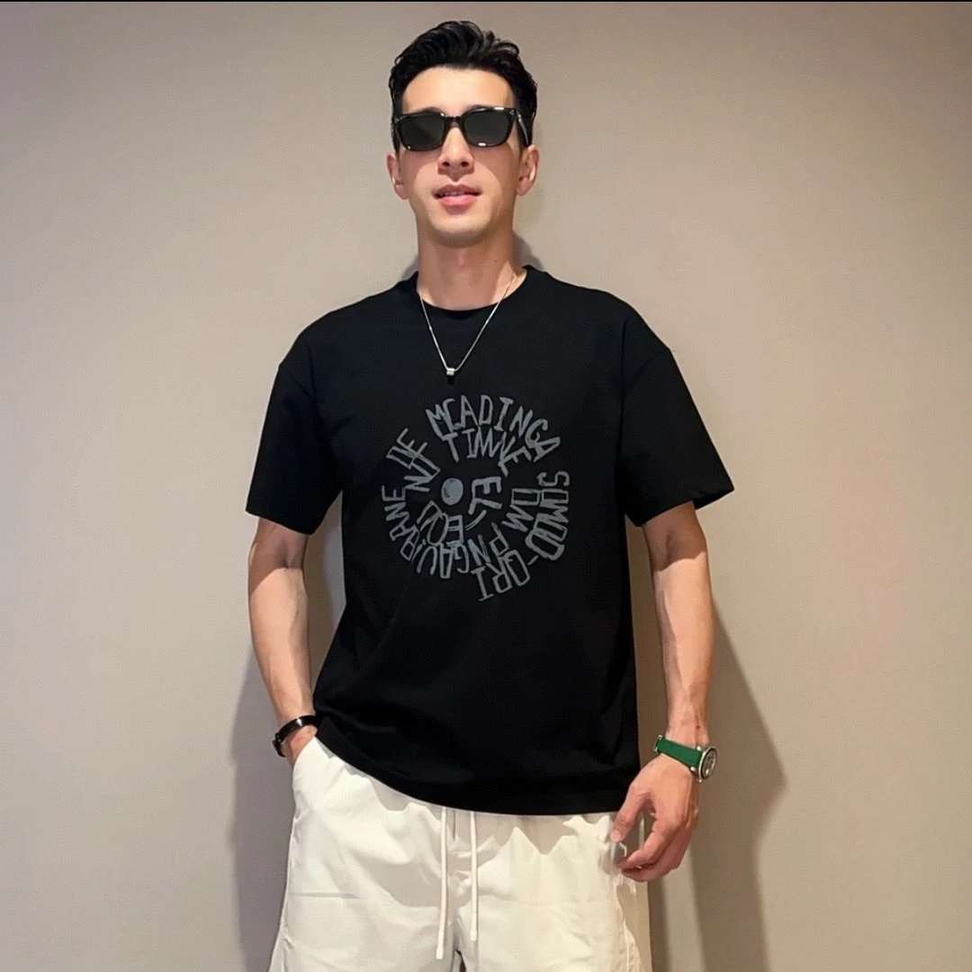 纯棉潮流黑色t恤短袖新款潮牌夏季宽松半袖圆领男款男装男生上衣
