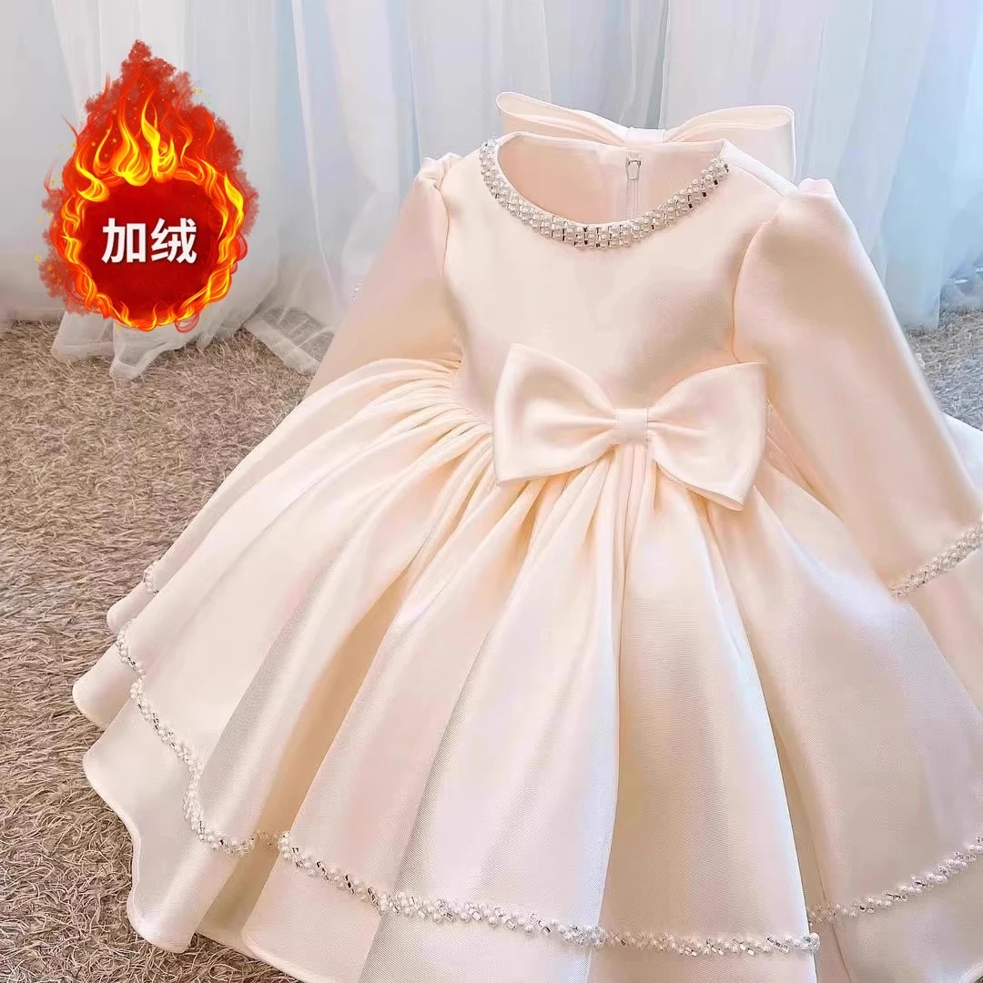 儿童礼服小女孩公主裙女童礼服裙白色婚纱花童演出女宝宝周岁生日