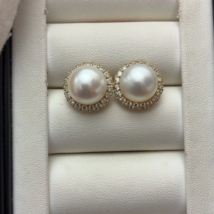 耳饰银S925镶嵌海水珍珠