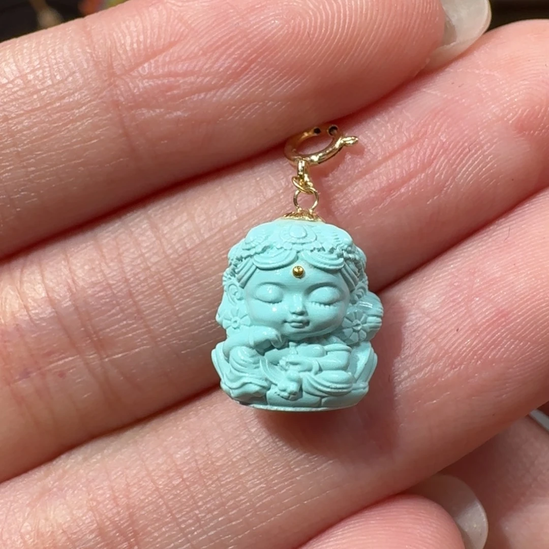 绿松石18K金镶嵌度母滴流