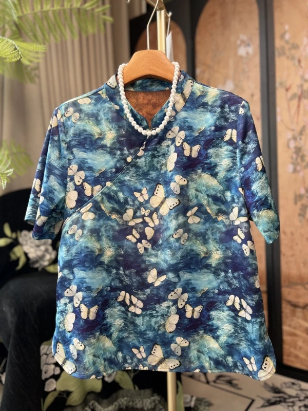 6088新中式桑蚕丝国风小立领上衣 苏绣世家