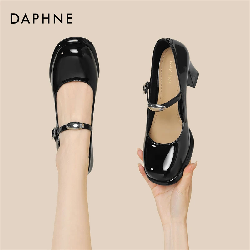 达芙妮玛丽珍高跟鞋女2025秋季新款一字带粗跟单鞋气质甜美小皮鞋