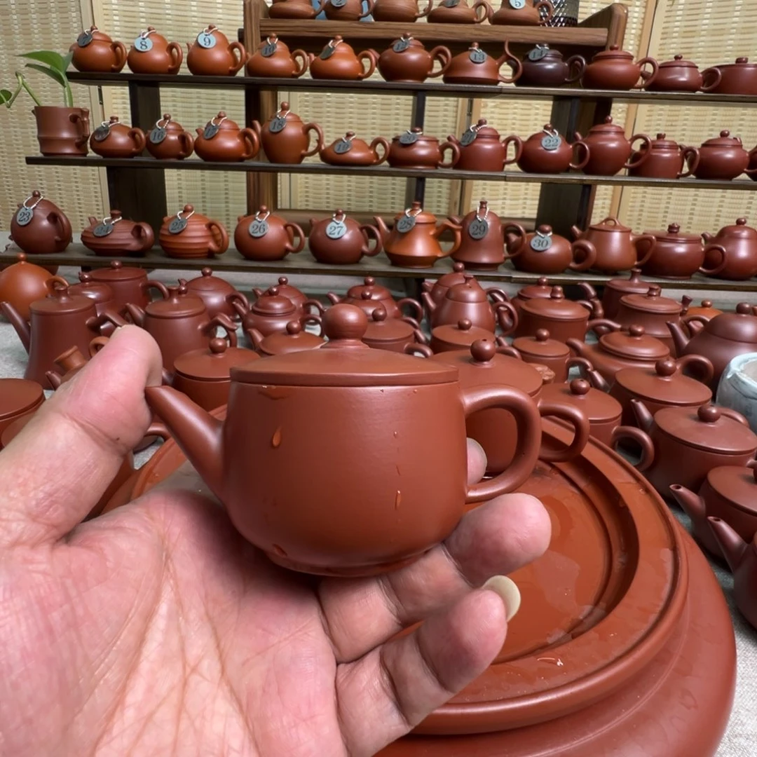 欣***）茶壶紫砂潮州手拉朱泥壶，微瑕不退换
