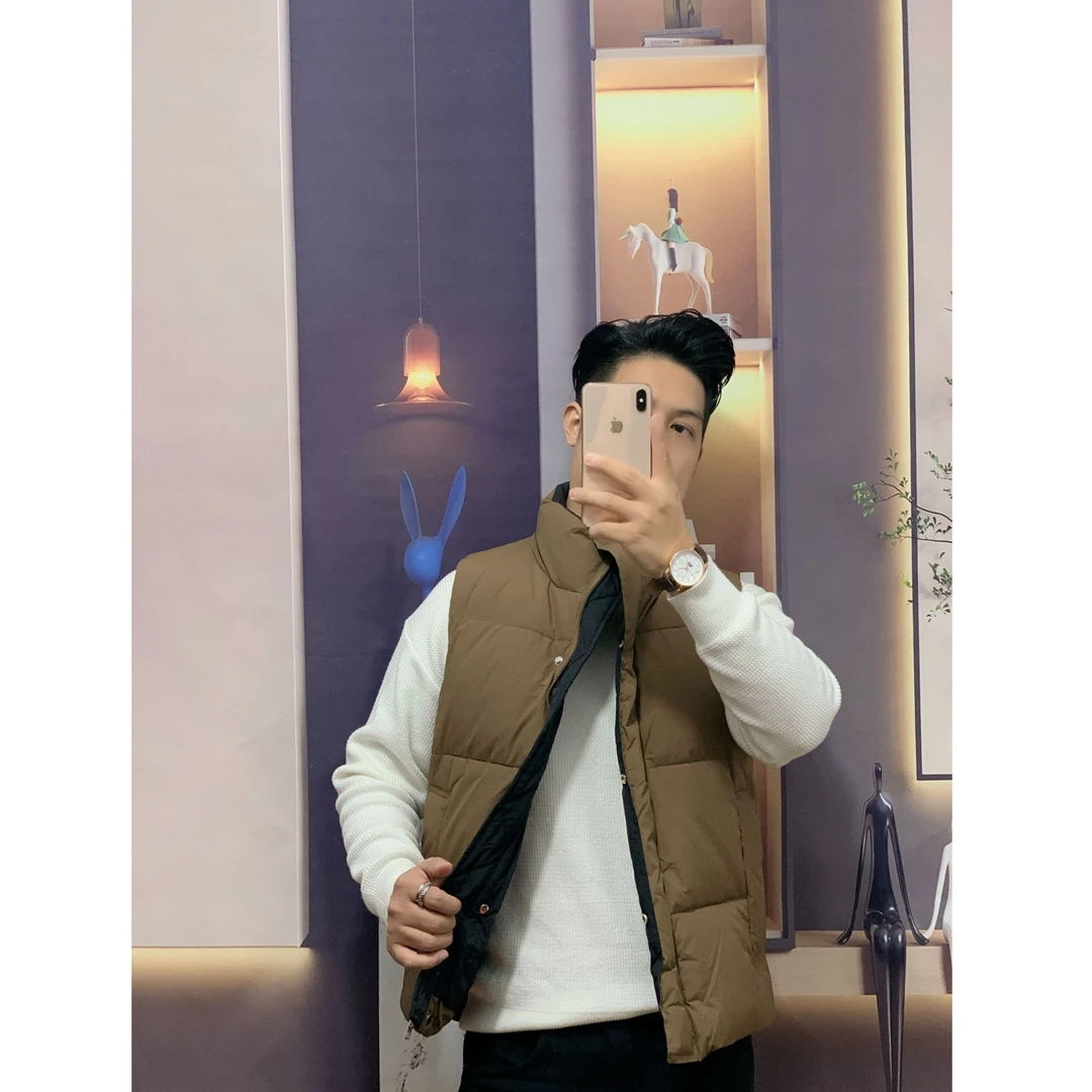 高级感秋冬男士保暖立领时尚潮流纯色拼色百搭加厚情侣款羽绒马甲