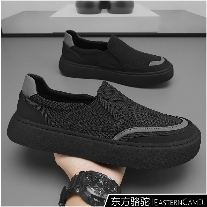 东方骆驼男鞋2025新款夏季透气网面轻便布鞋男士免系带休闲男板鞋